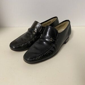Florsheim Como Size 7.5D Black Slip On Leather Loafers Braided Strap